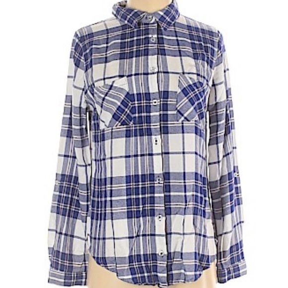 Blue, White & Baby Pink Flannel Button Up Shirt - Picture 3 of 12